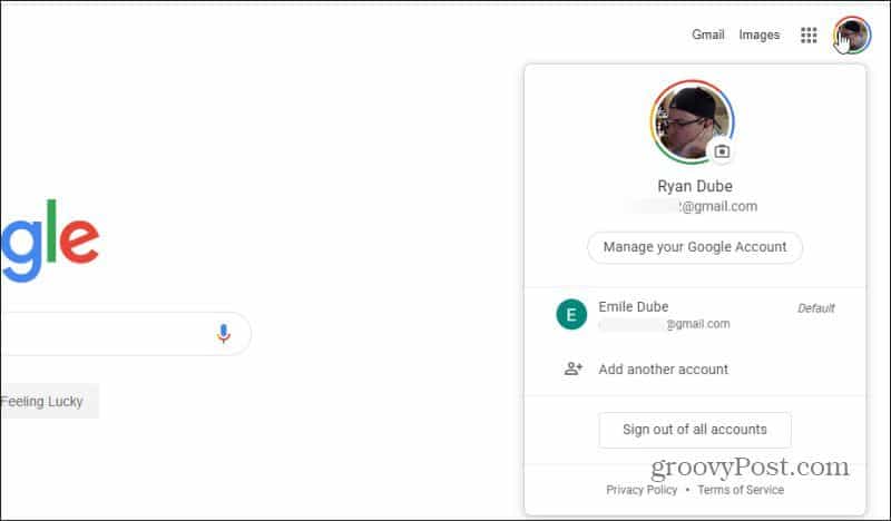 how to change default google account